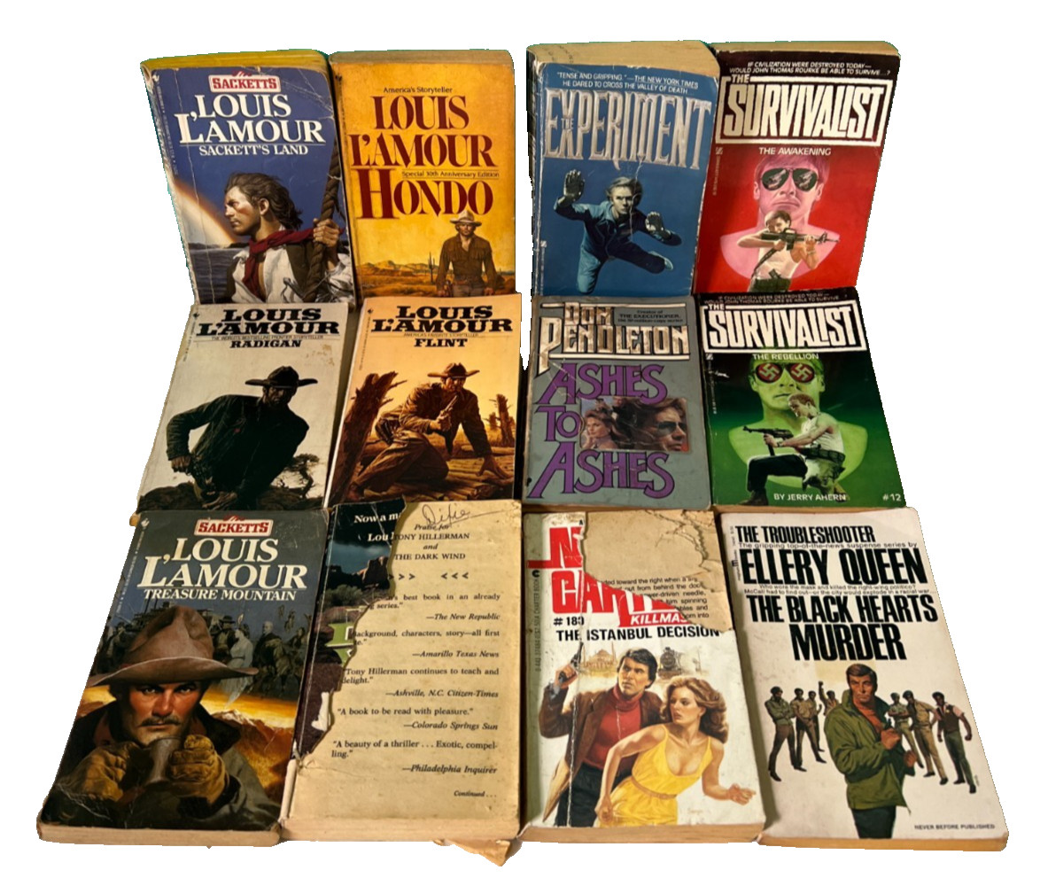 Action Lot of 12 Books Survivalist Louis Lamour Thriller Mystery Western 80’s