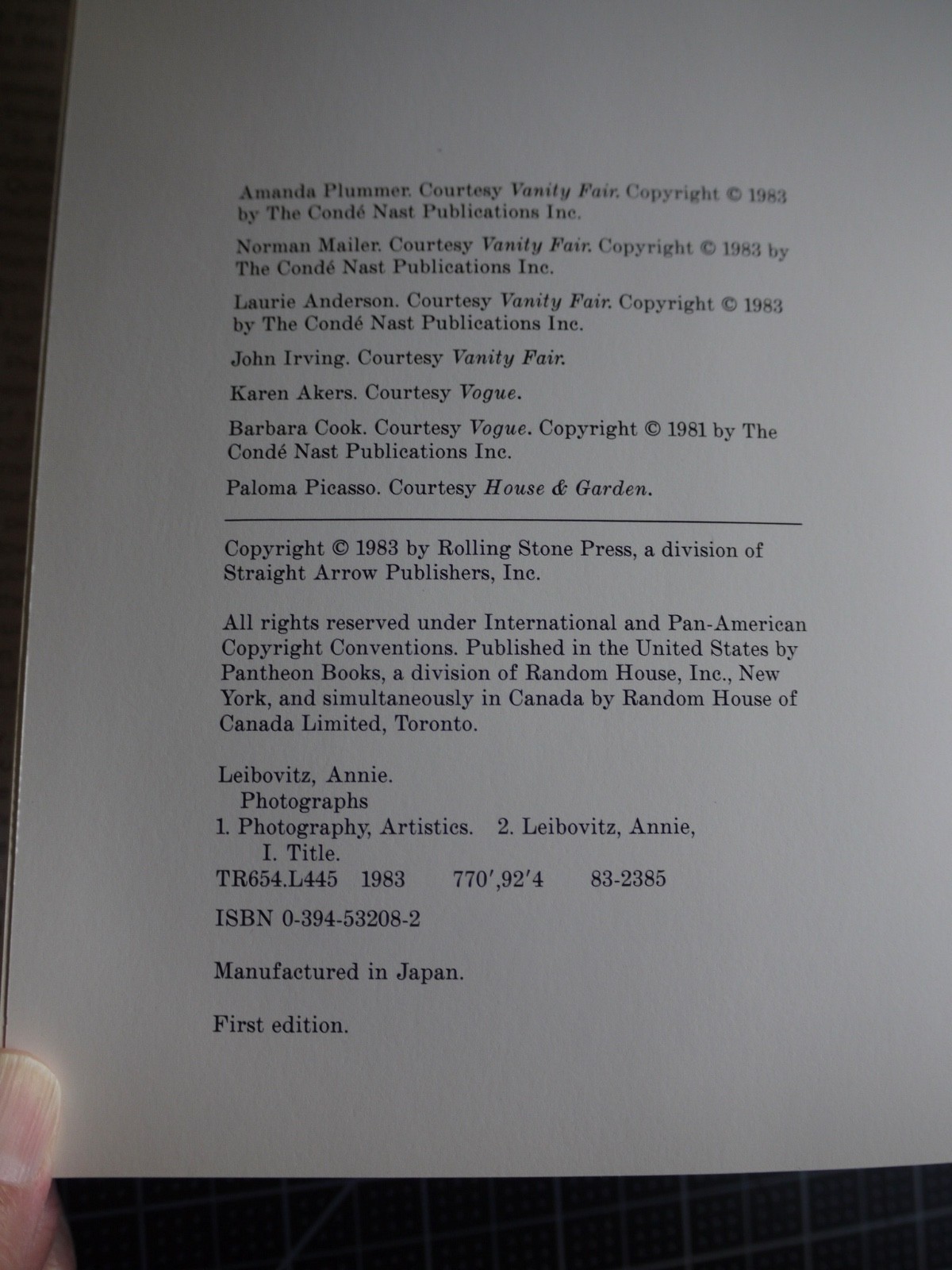 Annie Leibovitz: Photographs · Intro Tom Wolfe. First Edition/1st Printing Hdcov