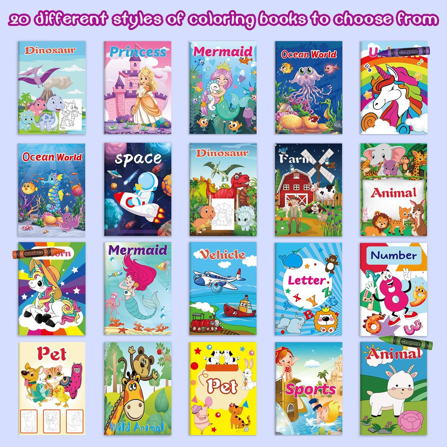 Kalysky 20Pack Coloring Books for Kids Ages 4-8 (5.1 X 7 Inch),Mini Coloring Boo