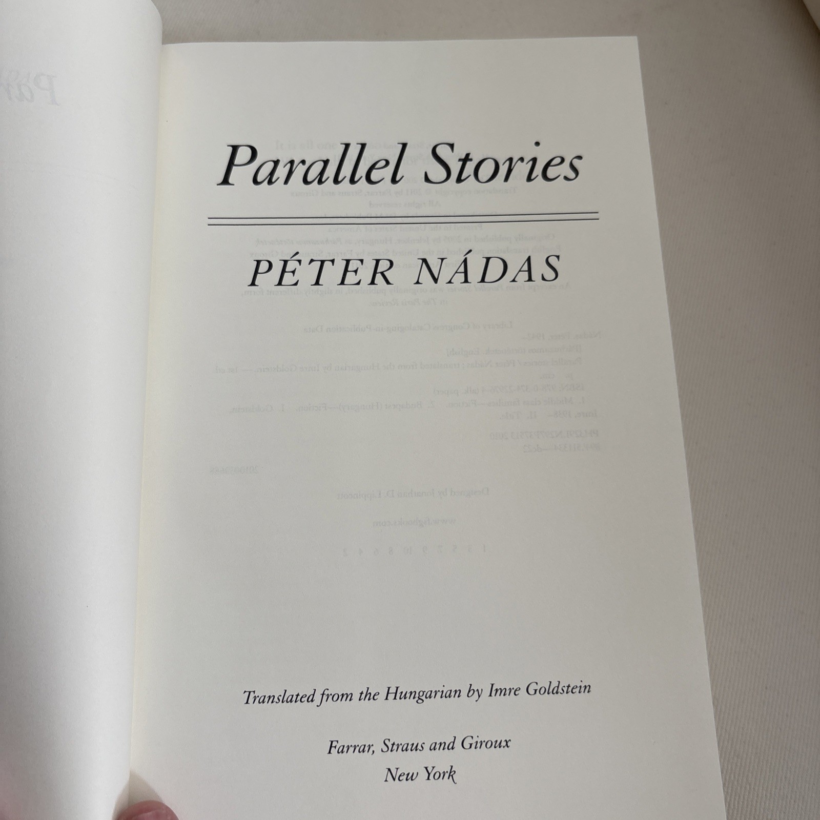 Peter Nadas – Parallel Stories – First American Edition HC/DJ