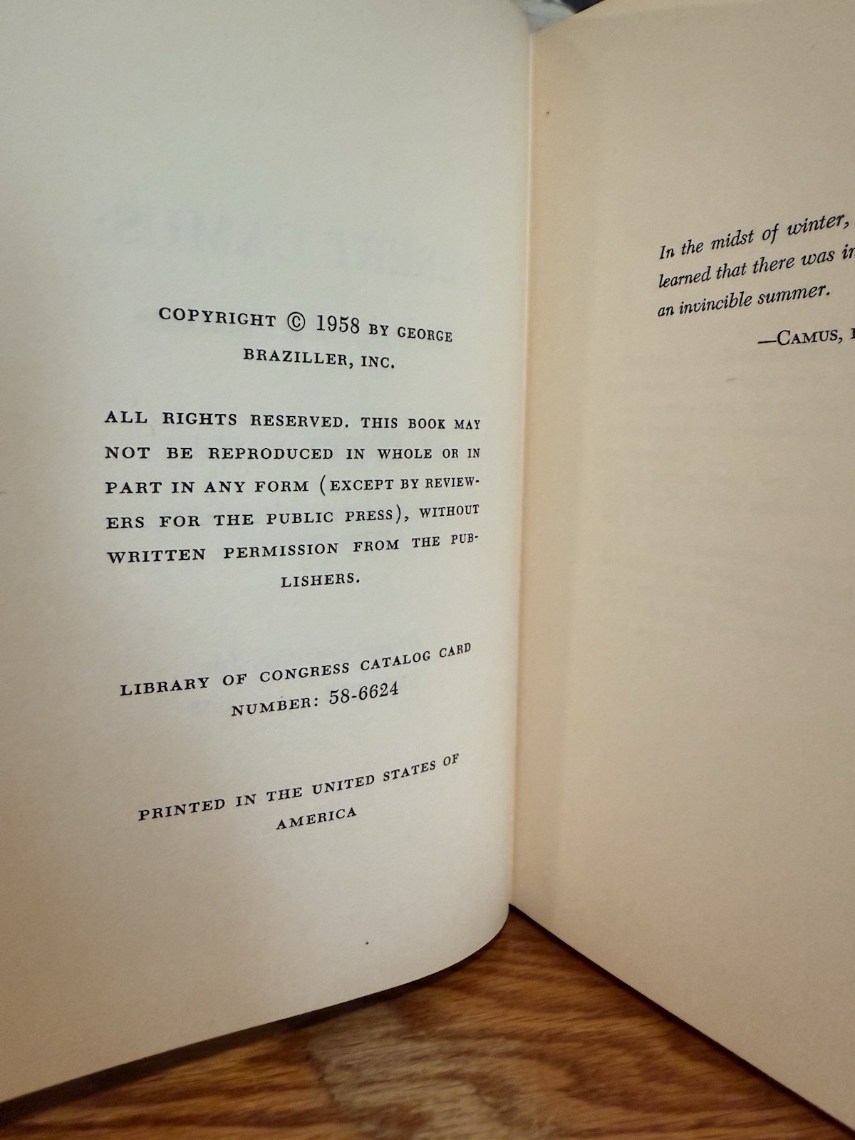 Albert Camus: The Invincible Summer by Albert Maquet 1st Edition 1958 Hardcover