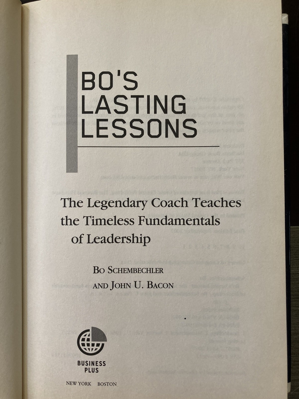 Bo’s Lasting Lessons by Schembechler/Bacon 2007 Signed First Edition Hardcover