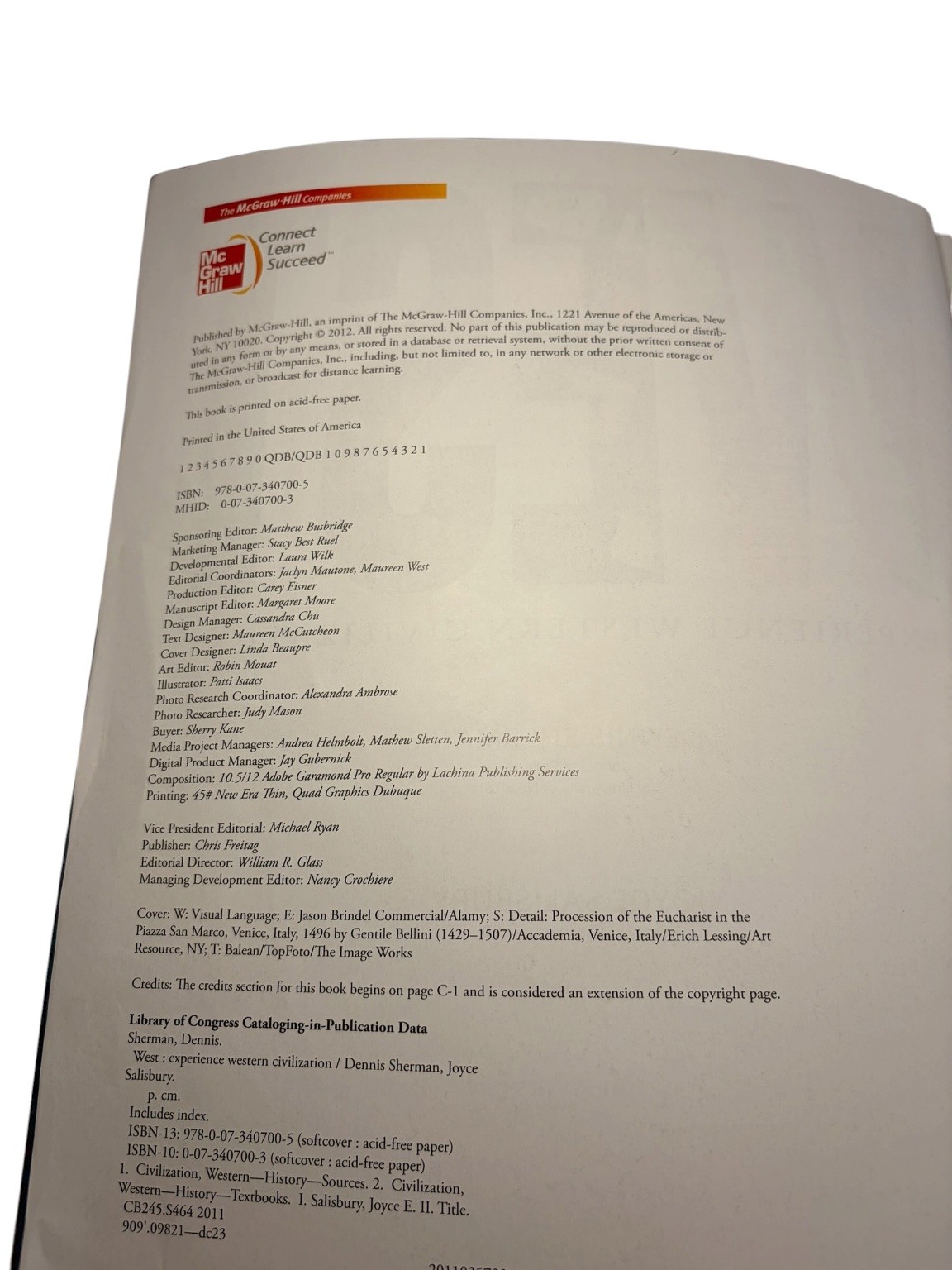 WEST Experience Western Civilization Sherman Salisbury 2012 McGraw-Hill History
