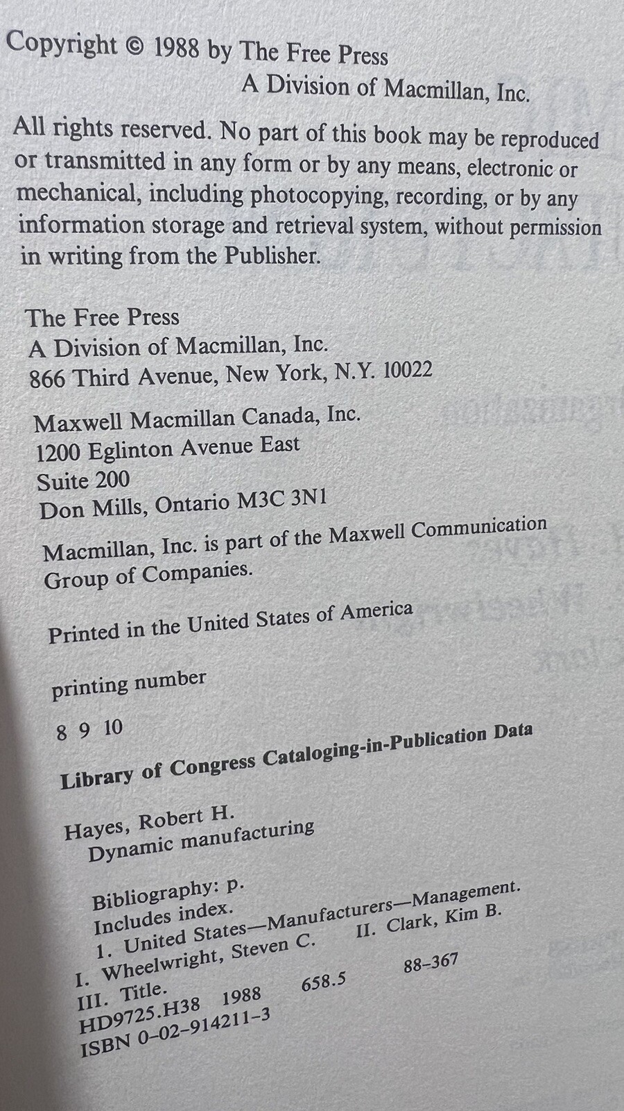 Dynamic Manufacturing *SIGNED* – Robert Hayes Steven Wheelwright Kim Clark 1st/8